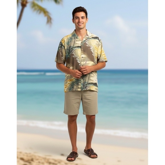 Tommy Bahama Other - Tommy Bahama Mens Button-Up Short Sleeve Silk Hawaiian Sailboat Colorful Shirt L